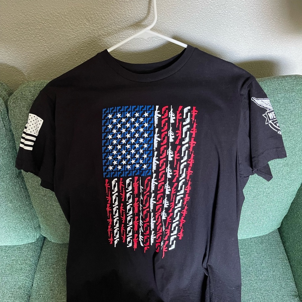 Black Graphic T-Shirt with American Flag Design